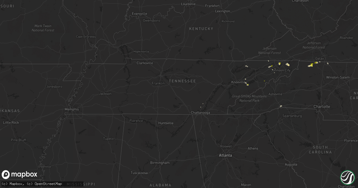 Hail map in Tennessee on August 7, 2021