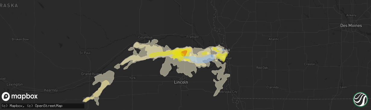 Hail map in Wahoo, NE on August 7, 2021