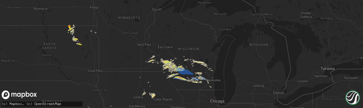 Hail map in Wisconsin on August 7, 2021