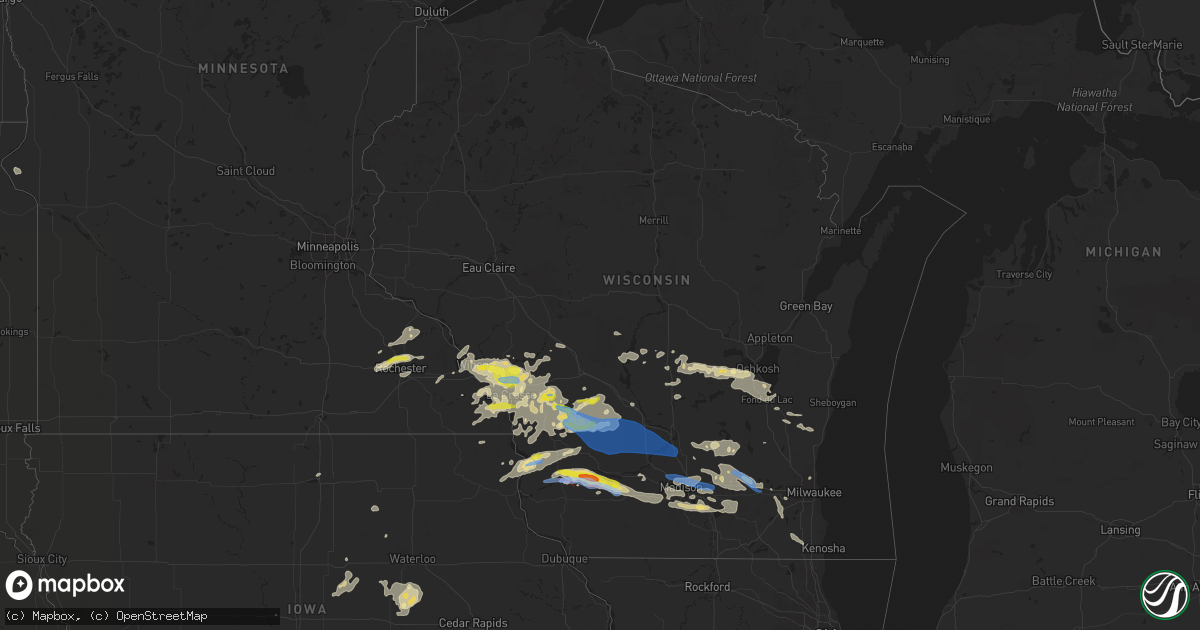 Hail map in Wisconsin on August 7, 2021