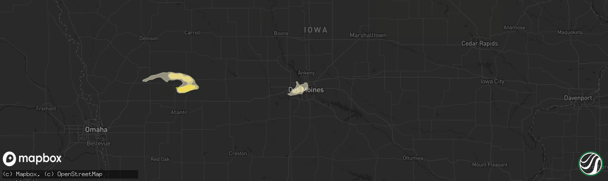 Hail map in Des Moines, IA on August 7, 2022