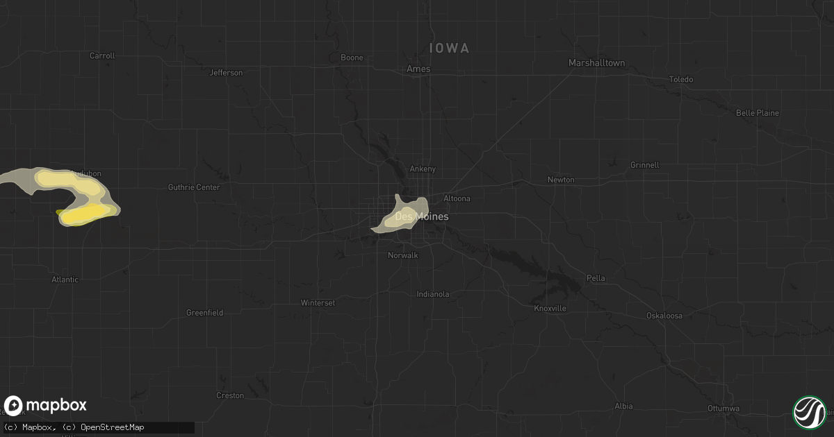 Hail map in Des Moines, IA on August 7, 2022