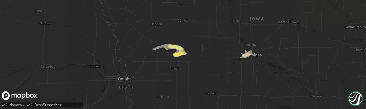 Hail map in Exira, IA on August 7, 2022