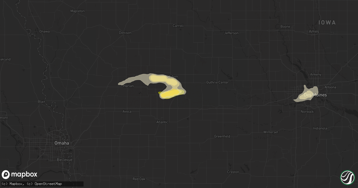 Hail map in Exira, IA on August 7, 2022