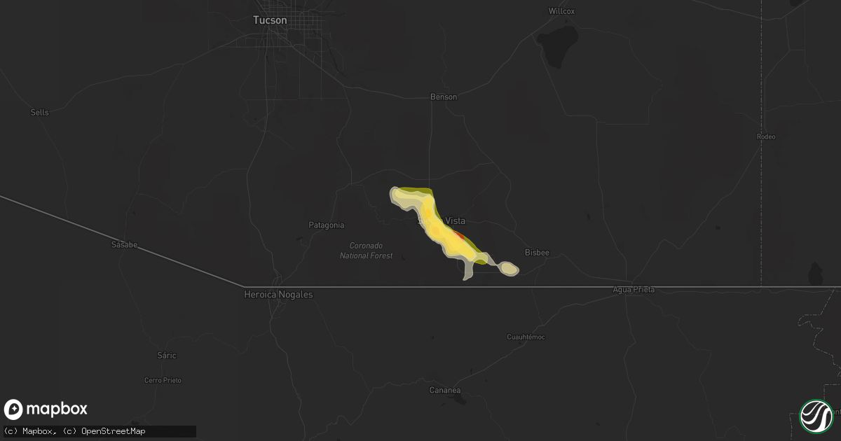 Hail map in Fort Huachuca, AZ on August 7, 2022