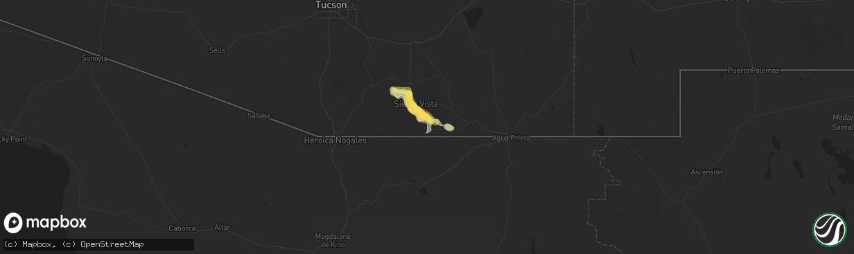 Hail map in Hereford, AZ on August 7, 2022