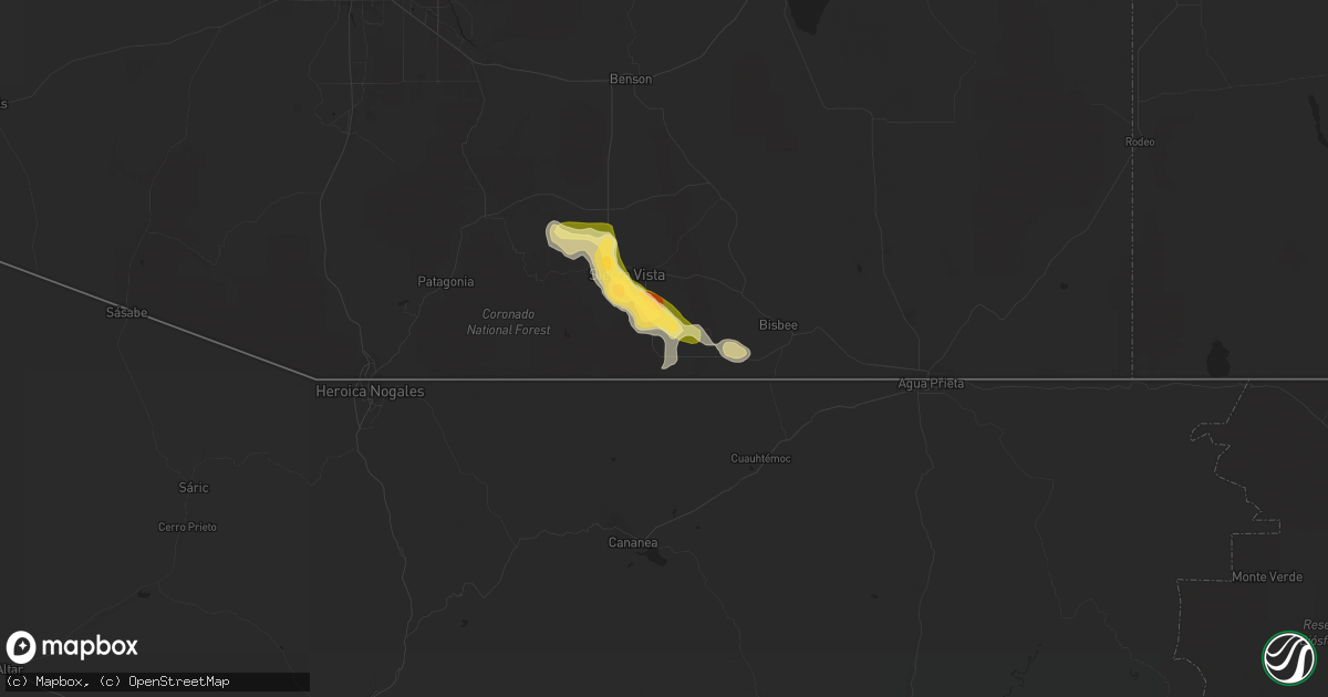 Hail map in Hereford, AZ on August 7, 2022