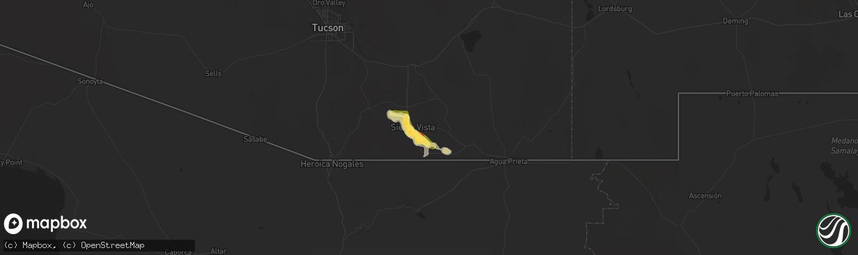 Hail map in Sierra Vista, AZ on August 7, 2022