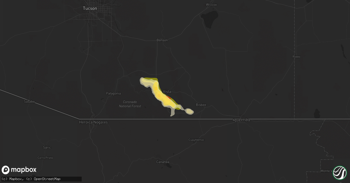 Hail map in Sierra Vista, AZ on August 7, 2022