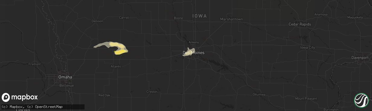 Hail map in West Des Moines, IA on August 7, 2022