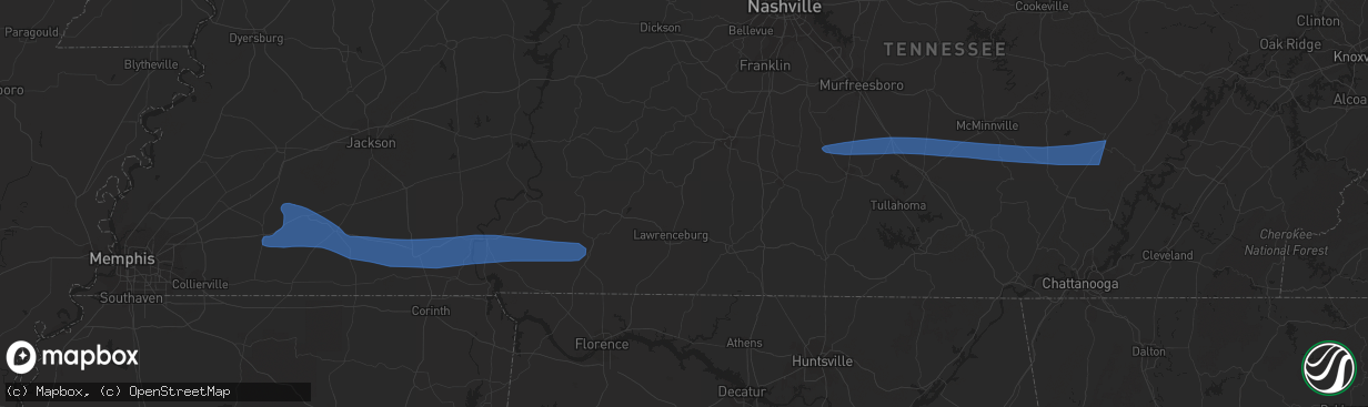 Hail map in Adamsville, TN on August 7, 2023
