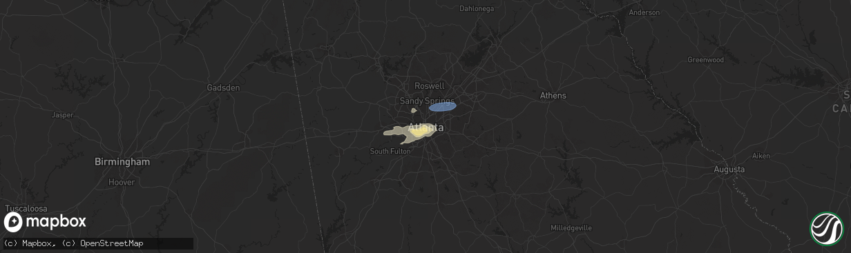 Hail map in Atlanta, GA on August 7, 2023