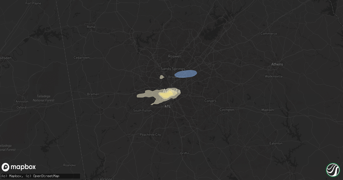 Hail map in Atlanta, GA on August 7, 2023