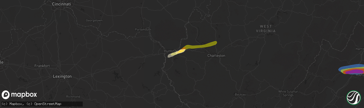 Hail map in Barboursville, WV on August 7, 2023