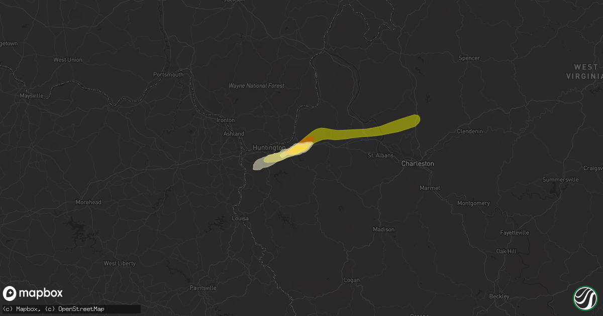 Hail map in Barboursville, WV on August 7, 2023