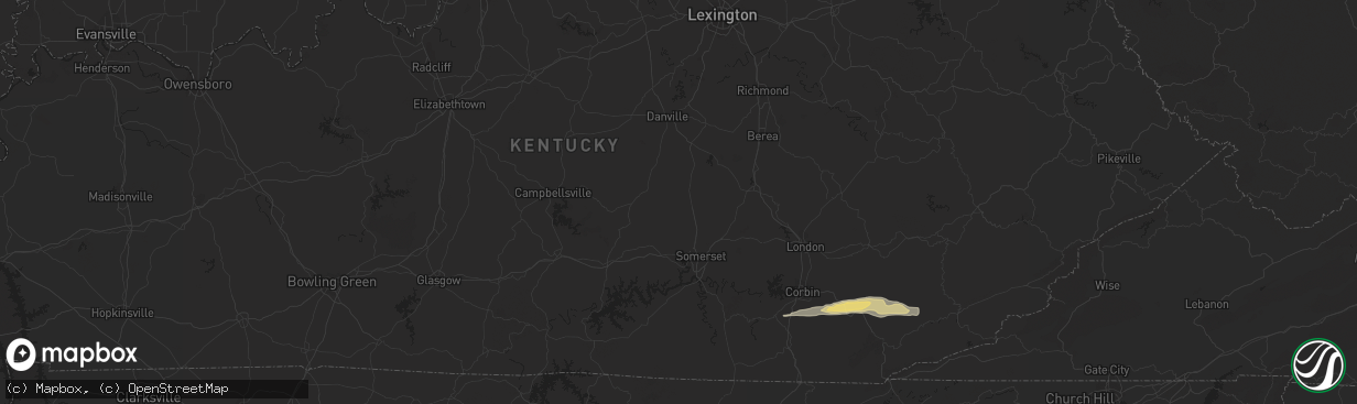 Hail map in Barbourville, KY on August 7, 2023