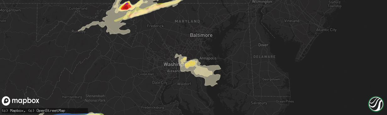 Hail map in Bowie, MD on August 7, 2023
