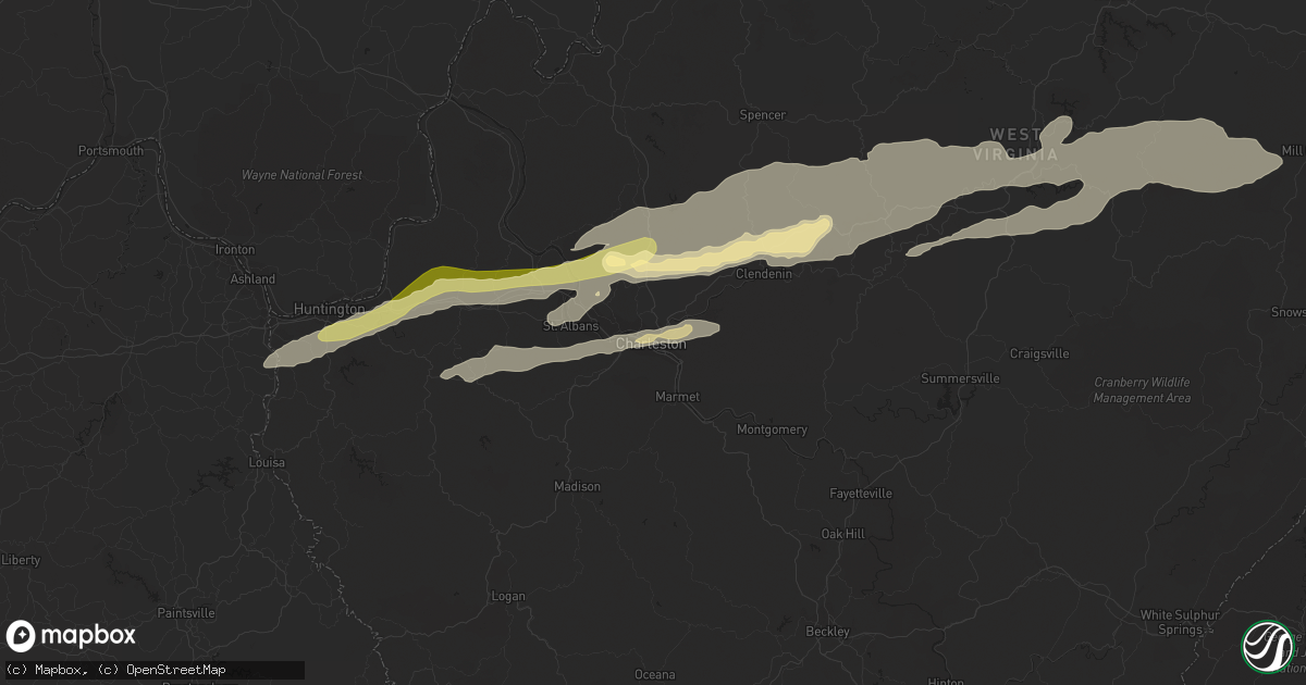 Hail map in Charleston, WV on August 7, 2023