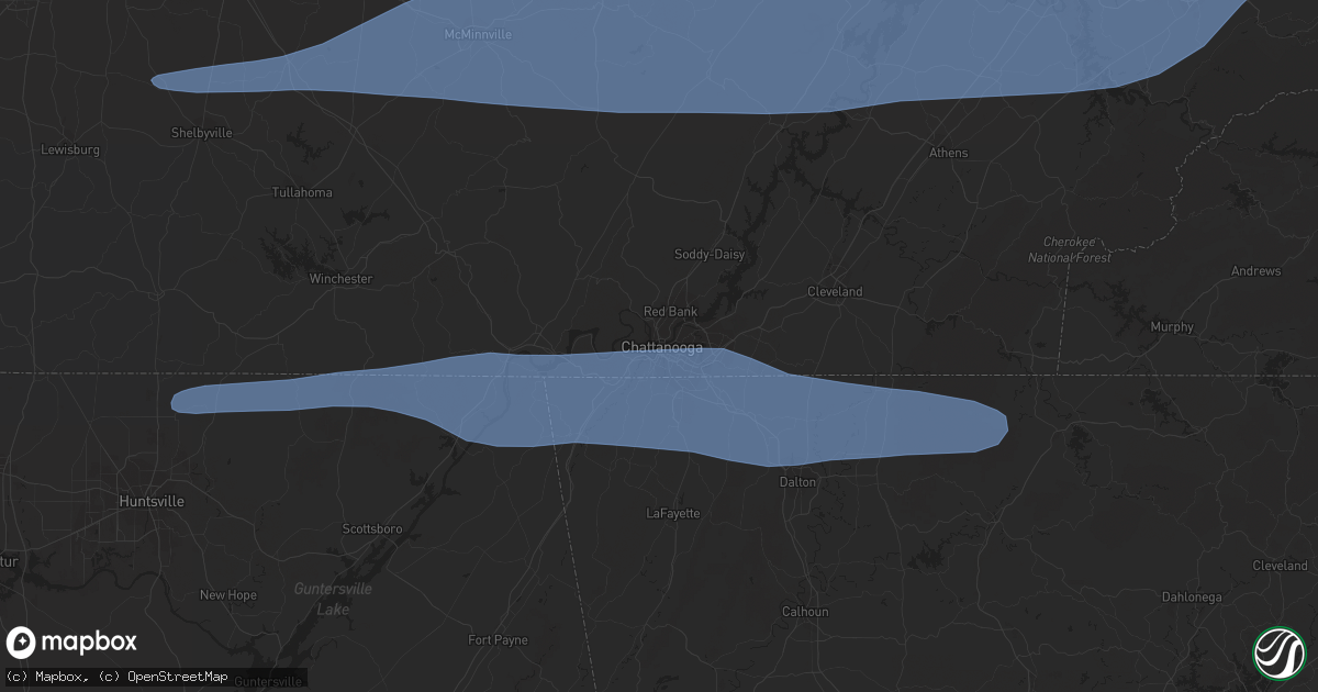 Hail map in Chattanooga, TN on August 7, 2023