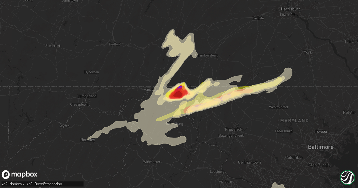 Hail map in Clear Spring, MD on August 7, 2023