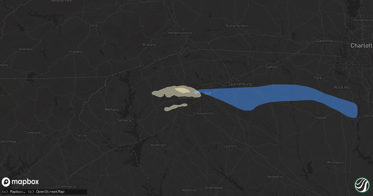 Hail map in Greenville, SC on August 7, 2023
