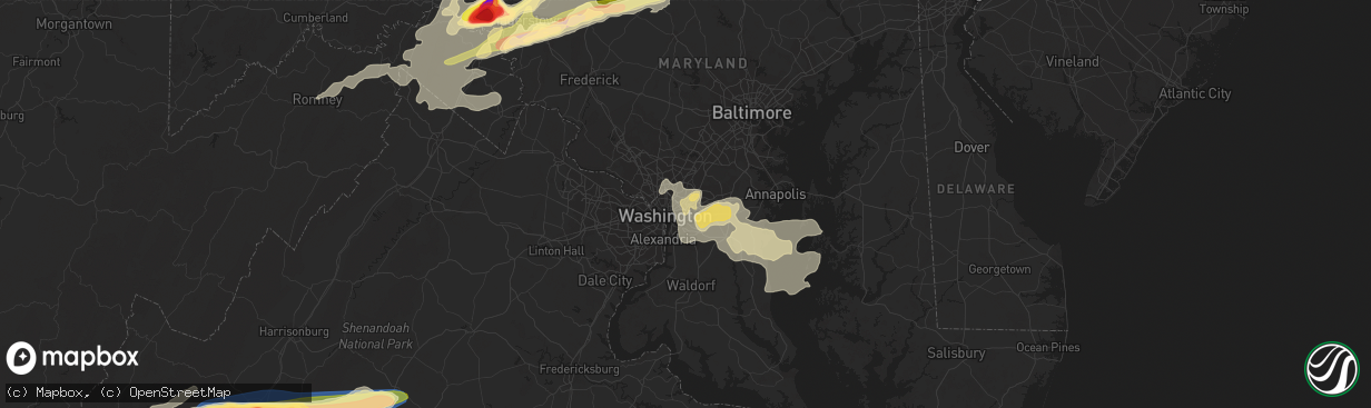 Hail map in Hyattsville, MD on August 7, 2023