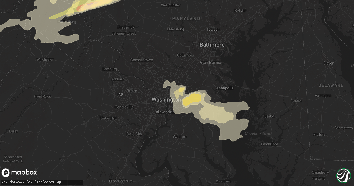 Hail map in Hyattsville, MD on August 7, 2023