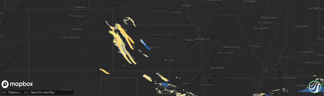 Hail map in Kansas on August 7, 2023