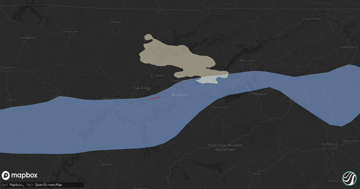 Hail map in Knoxville, TN on August 7, 2023