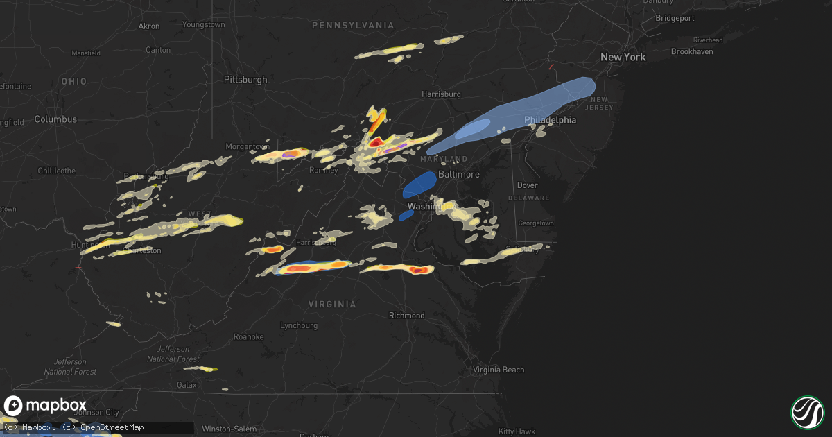 Hail map in Maryland on August 7, 2023