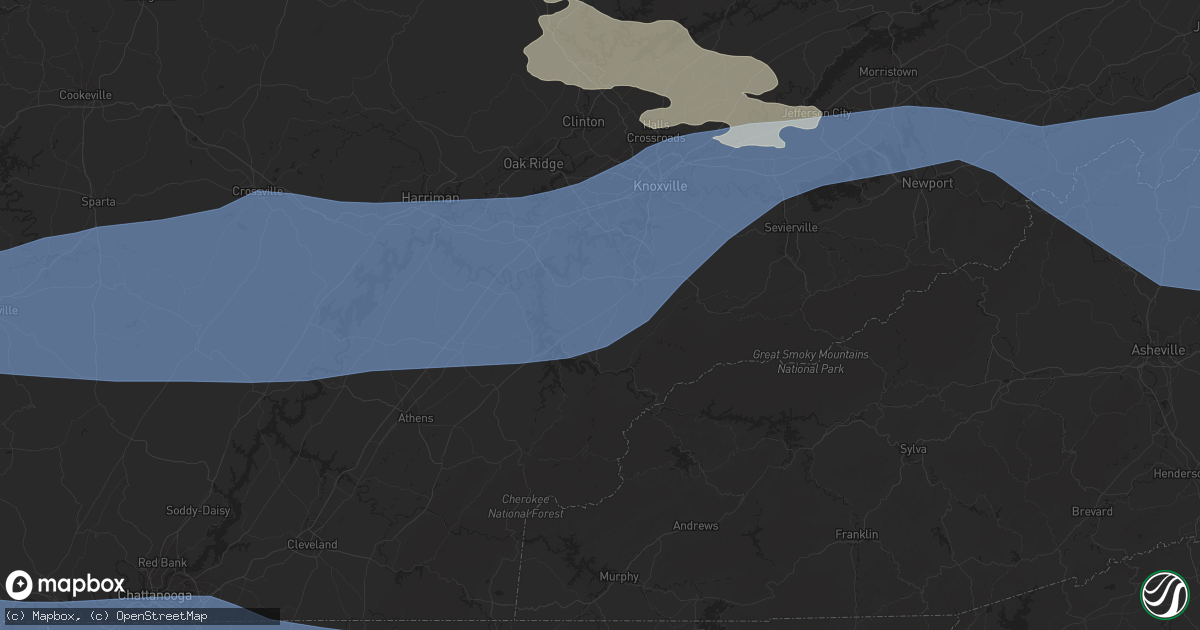 Hail map in Maryville, TN on August 7, 2023