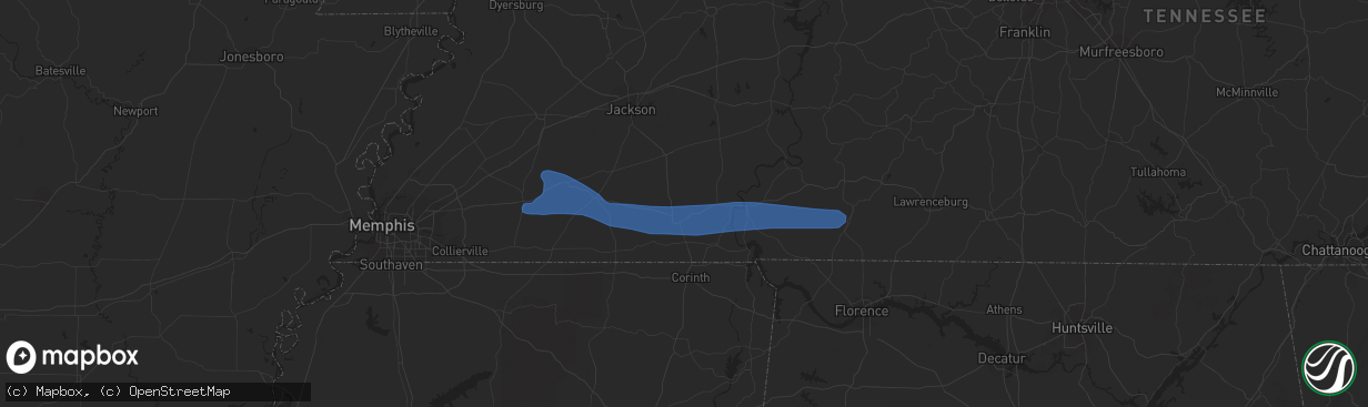 Hail map in Middleton, TN on August 7, 2023