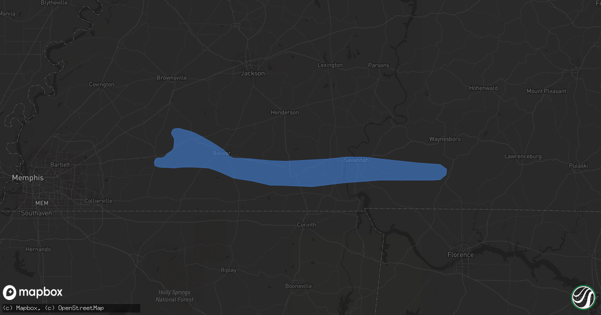 Hail map in Middleton, TN on August 7, 2023