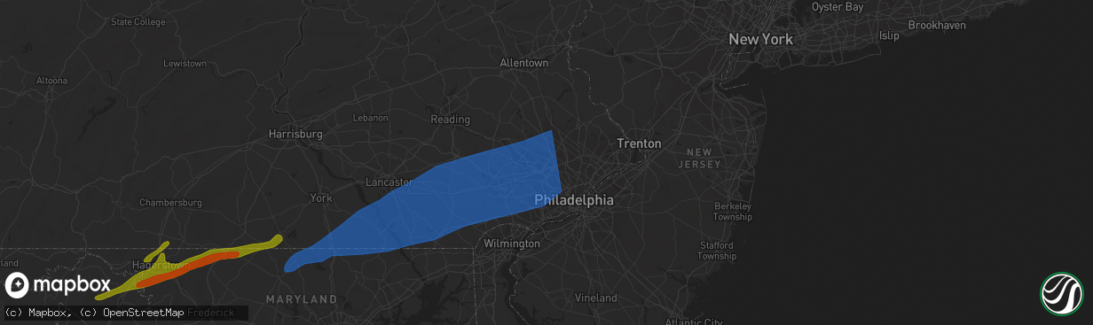 Hail map in Norristown, PA on August 7, 2023