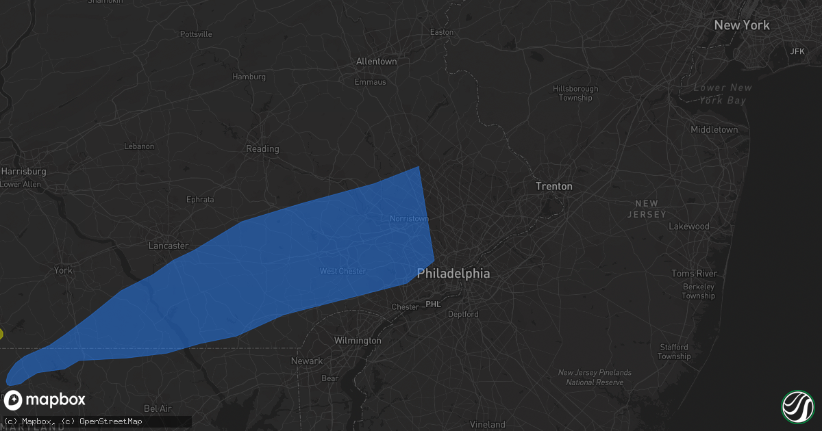 Hail map in Norristown, PA on August 7, 2023