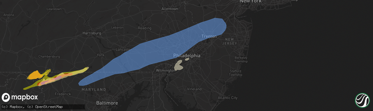 Hail map in Philadelphia, PA on August 7, 2023