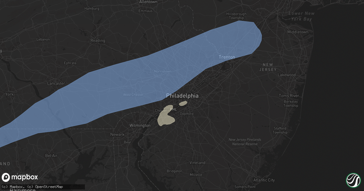 Hail map in Philadelphia, PA on August 7, 2023