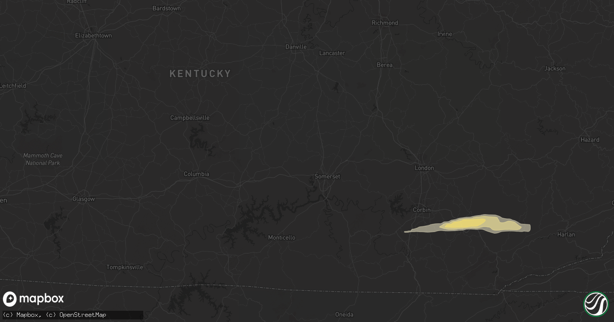 Hail map in Rocky Top, TN on August 7, 2023