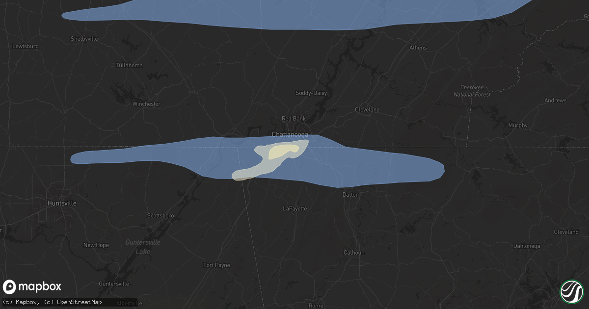 Hail map in Rossville, GA on August 7, 2023