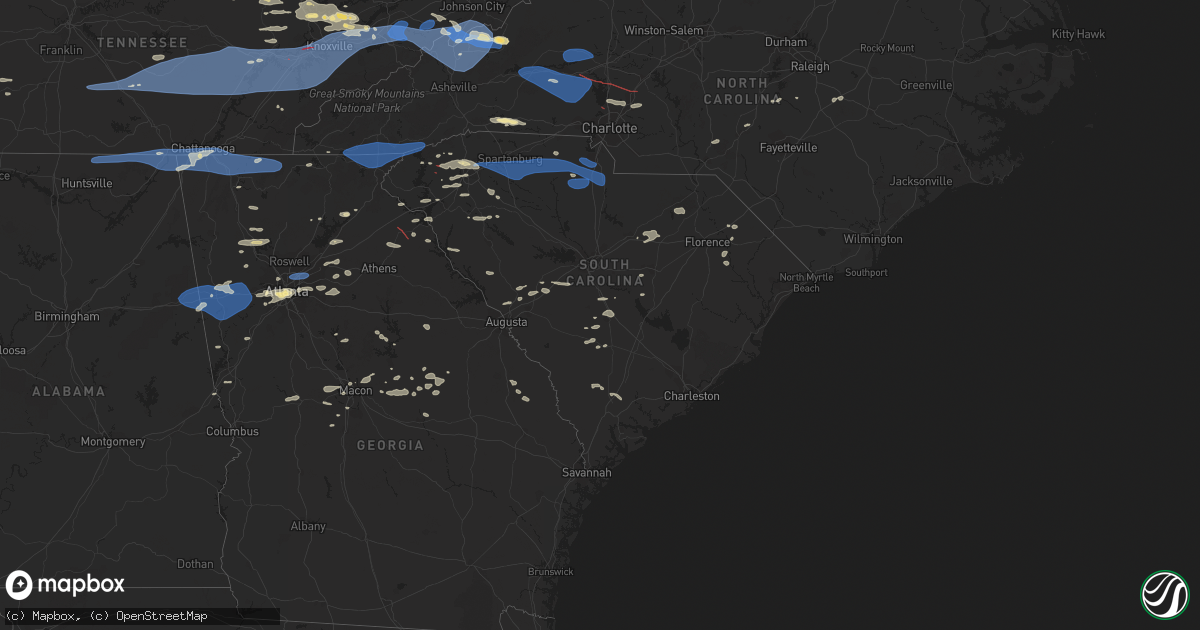 Hail map in South Carolina on August 7, 2023