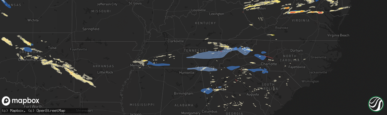 Hail map in Tennessee on August 7, 2023