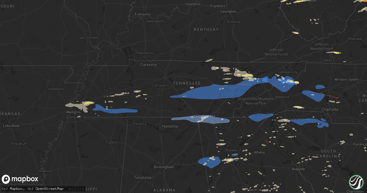 Hail map in Tennessee on August 7, 2023