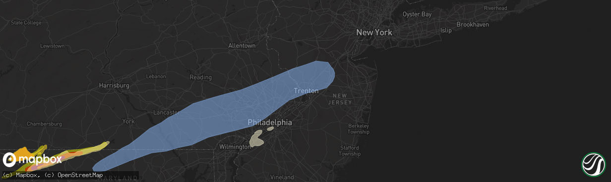 Hail map in Trenton, NJ on August 7, 2023