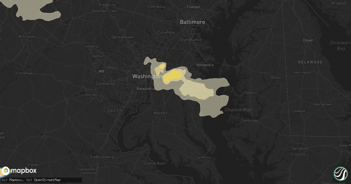 Hail map in Upper Marlboro, MD on August 7, 2023