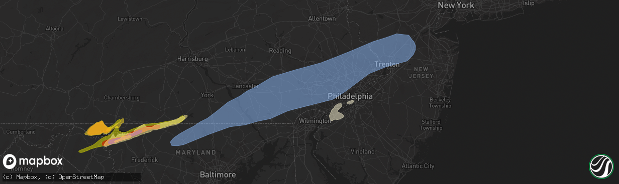 Hail map in West Chester, PA on August 7, 2023