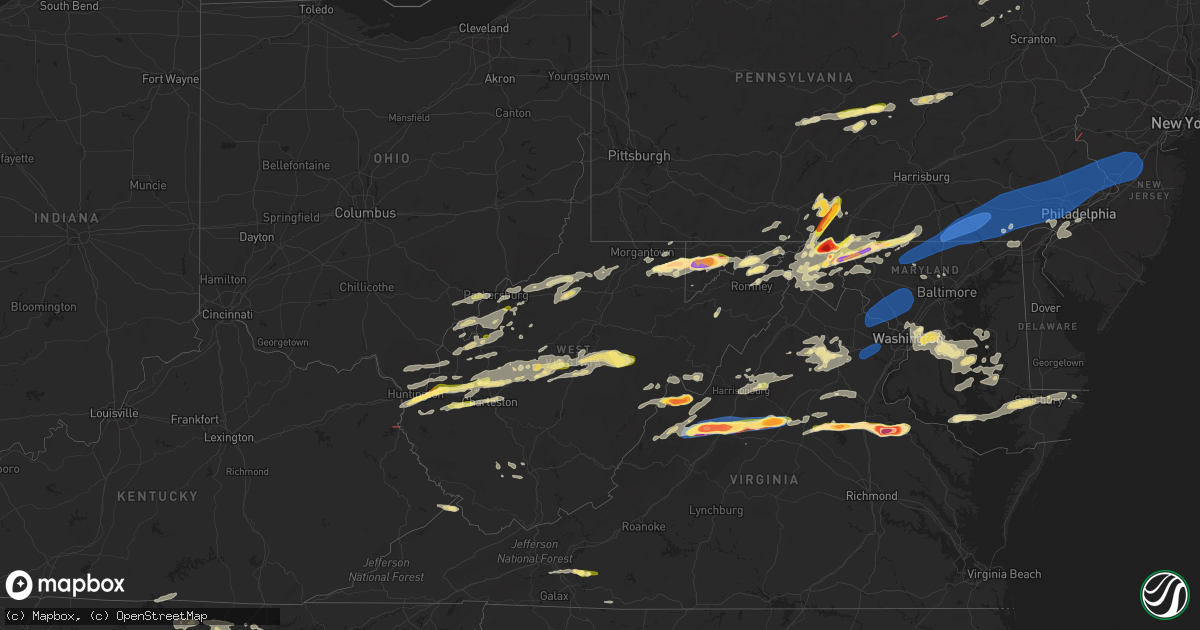 Hail map in West Virginia on August 7, 2023