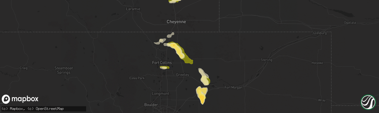 Hail map in Ault, CO on August 7, 2024