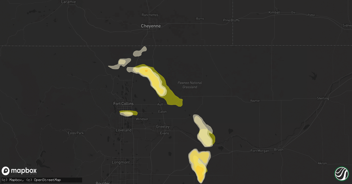 Hail map in Ault, CO on August 7, 2024