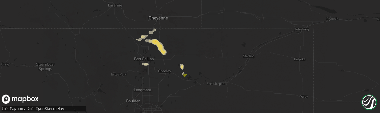 Hail map in Briggsdale, CO on August 7, 2024