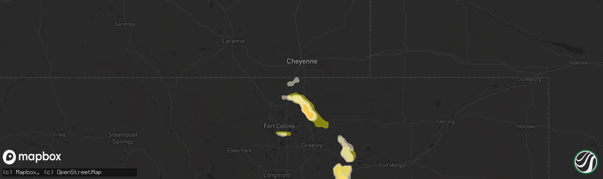 Hail map in Carr, CO on August 7, 2024